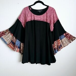 Caleoas Pullover Top Womens Size Large Black Pink Boho Gypsy